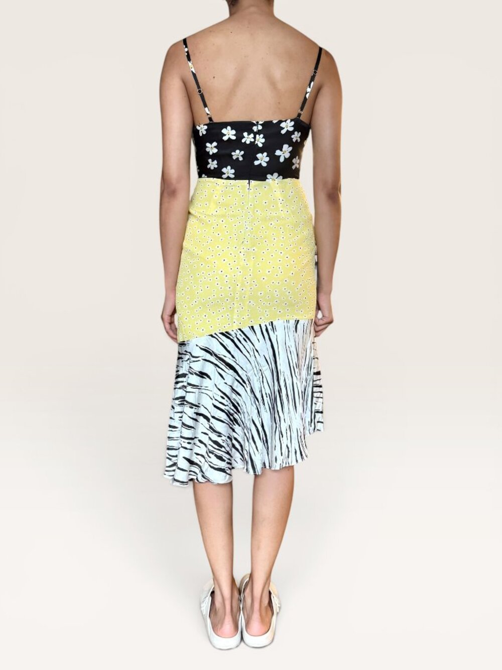 Fame and Partners Patchwork Mixed Print Midi Slip Dress Cowl Neck Zebra Floral - Picture 7 of 13